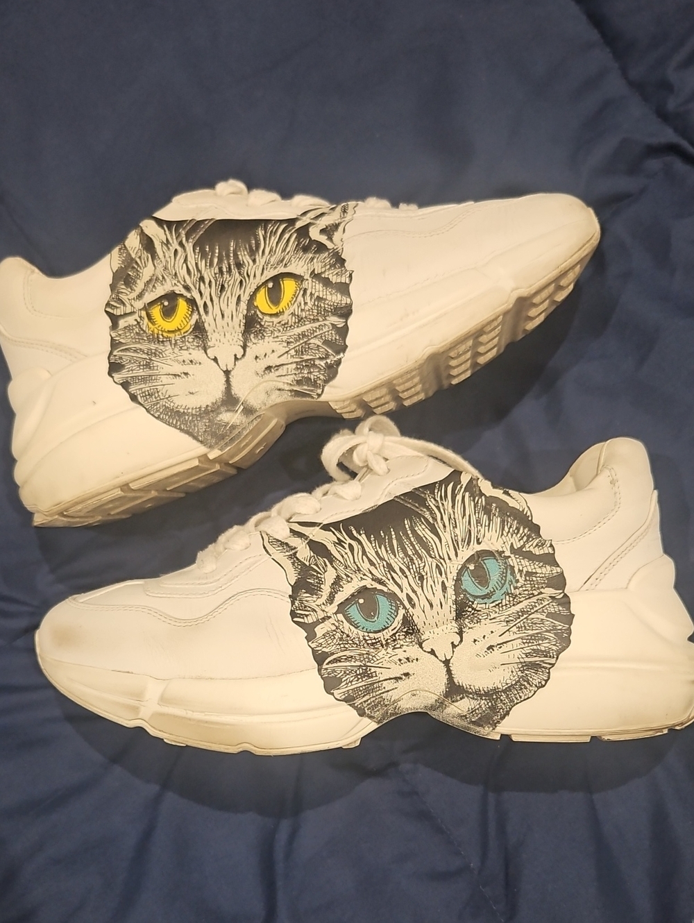 ⭐️Gucci White Leather Rhyton Sneakers with Cat Face⭐️ RARE! SZ 6